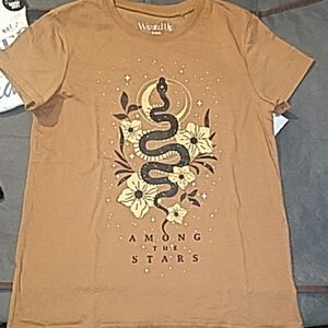 Jnrs Graphic Tee Snake & Floral Design AMONG THE STARS leaves Roses